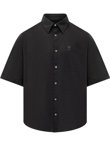 Embroidered Logo Short Sleeve Shirt Black - AMI - BALAAN 1