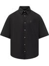 Embroidered Logo Short Sleeve Shirt Black - AMI - BALAAN 1