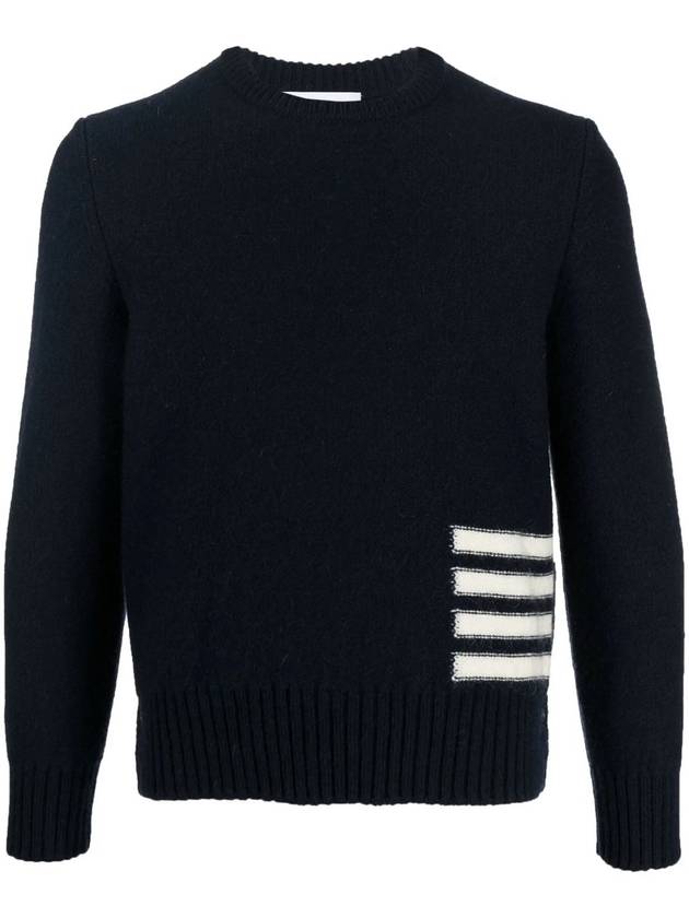 Donegal 4-Bar Striped Crew Neck Wool Knit Top Navy - THOM BROWNE - BALAAN 2