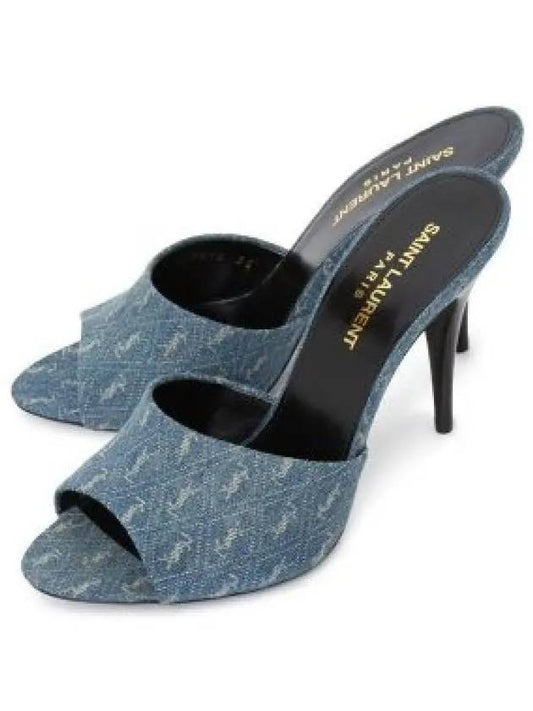 LA 16 Monogram Denim Mule Heel Deep Navy - SAINT LAURENT - BALAAN 2