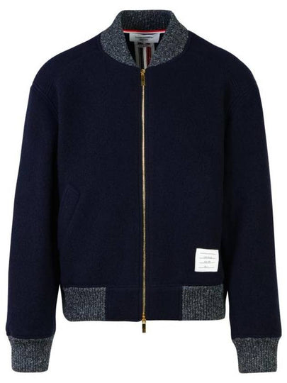 Fleece Stripe Wool Bomber Jacket Navy - THOM BROWNE - BALAAN 2