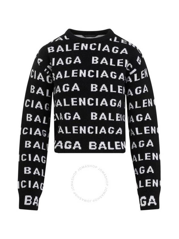 Intarsia All-Over Logo Crew Neck Knit Top Black - BALENCIAGA - BALAAN 2