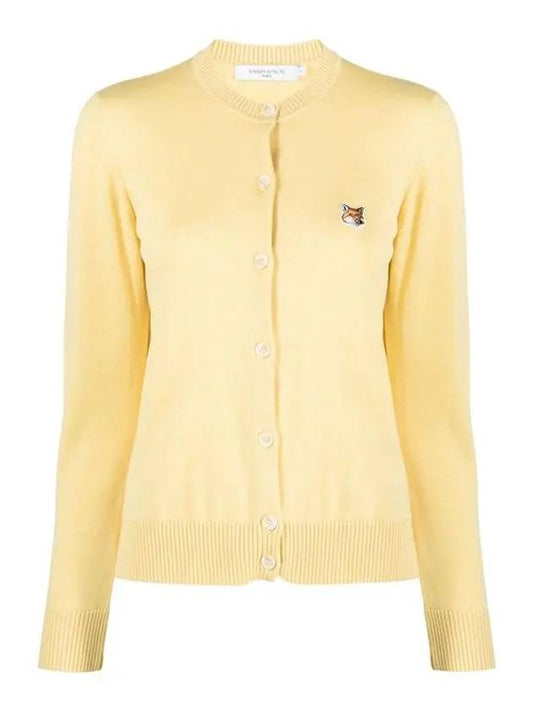 Fox Head Patch Adjusted Round Neck Cardigan Yellow - MAISON KITSUNE - BALAAN.