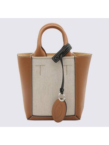 Double Up Mini Canvas Leather Tote Bag Brown - TOD'S - BALAAN 1