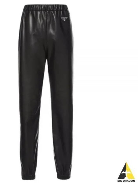 Triangle logo leather jogger pants black 525111 WDV - PRADA - BALAAN 1