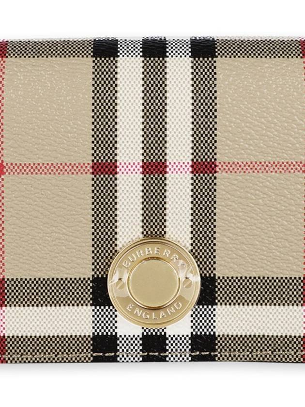 Check Small Leather Half Wallet Beige - BURBERRY - BALAAN 3