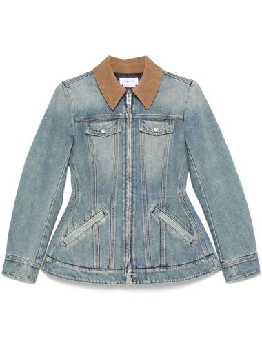 Alexander McQueen Corduroy Collar Peplum Denim Jacket Clothing - ALEXANDER MCQUEEN - BALAAN 1