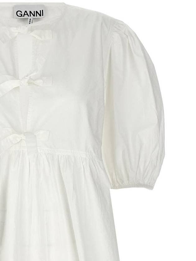 String Cotton Poplin Short Dress Bright White - GANNI - BALAAN 4