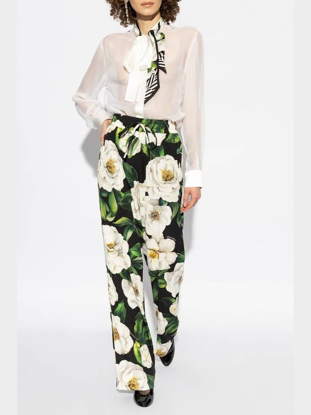 Dolce & Gabbana Silk Trousers With Floral Motif, Women's, Multicolour - DOLCE&GABBANA - BALAAN 2