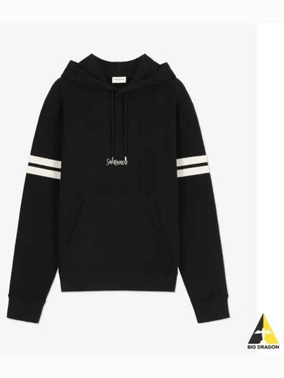 Embroidered Logo Hoodie Black - SAINT LAURENT - BALAAN 2