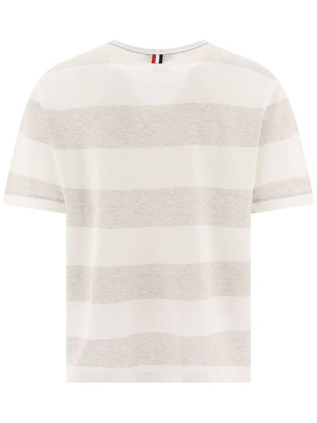 Men's Rugby Striped Pick Pocket Short Sleeve T-Shirt Pale Grey White - THOM BROWNE - BALAAN 3