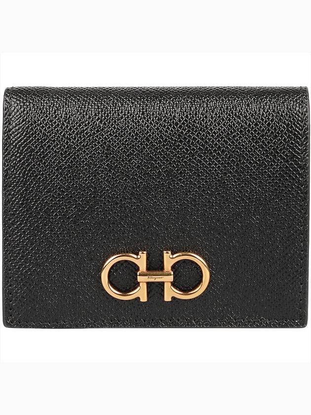 Gancini Compact Half Wallet Black - SALVATORE FERRAGAMO - BALAAN 3