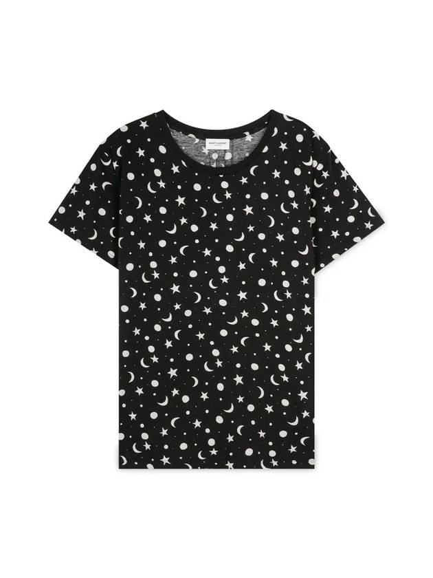 Men's Star Print Cotton Short Sleeve T-Shirt Black - SAINT LAURENT - BALAAN 4