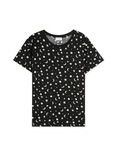 Men's Star Print Cotton Short Sleeve T-Shirt Black - SAINT LAURENT - BALAAN 2