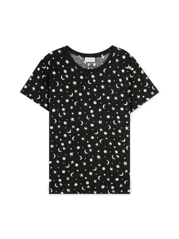 Men's Star Print Cotton Short Sleeve T-Shirt Black - SAINT LAURENT - BALAAN 1