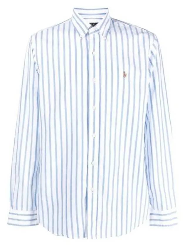 Men's Striped Custom Fit Long Sleeve Shirt Blue - POLO RALPH LAUREN - BALAAN 3