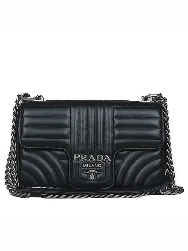 1BD107 Black Calf Leather Diagram Silver Chain Shoulder Bag - PRADA - BALAAN 1