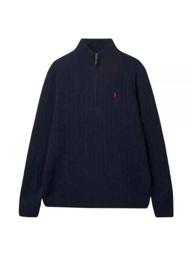 Logo Half Zip Up Cable Wool Knit Top Navy - POLO RALPH LAUREN - BALAAN 2