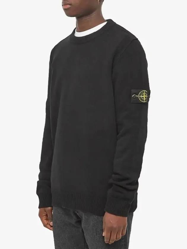 Wappen Patch Crew Neck Wool Knit Top Black - STONE ISLAND - BALAAN 3