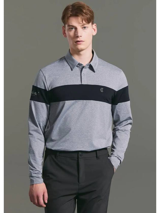 Men s color block soft touch long sleeve collar t shirt light gray - CLEVELAND GOLF - BALAAN 1