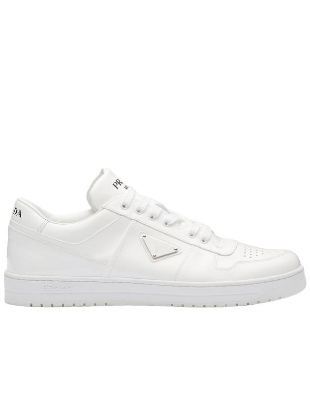 Men's Downtown Triangle Logo Leather Low Top Sneakers White - PRADA - BALAAN 2