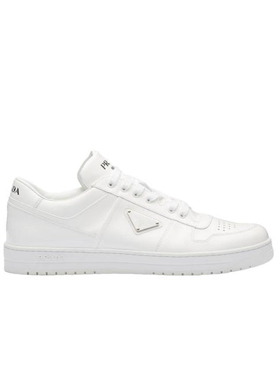 Men's Downtown Triangle Logo Leather Low Top Sneakers White - PRADA - BALAAN 2