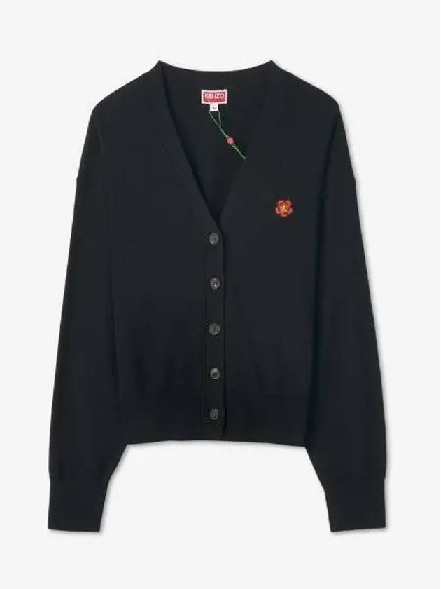 Boke Flower Embroidered Wool Cardigan Black - KENZO - BALAAN 2