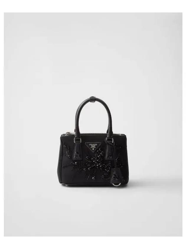 Galleria embroidered Re nylon Saffiano mini bag black 315128 - PRADA - BALAAN 1