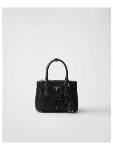 Galleria embroidered Re nylon Saffiano mini bag black 315128 - PRADA - BALAAN 1