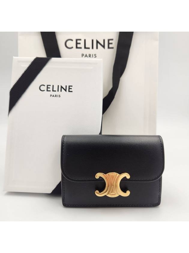 Triomphe Shiny Calfskin Flap Card Wallet Black - CELINE - BALAAN 2