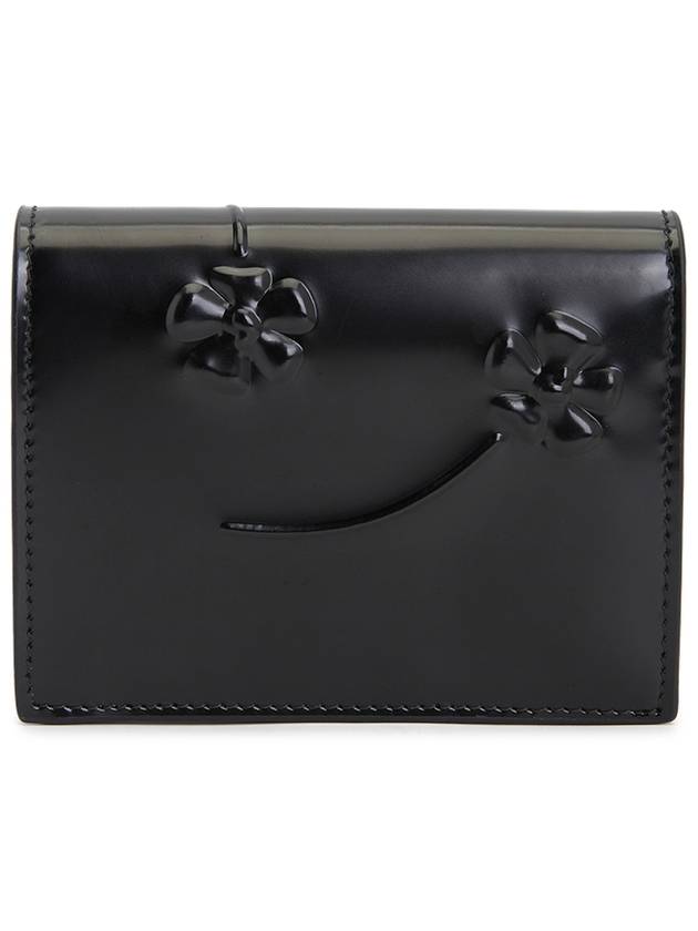 Flower Brushed Leather Half Wallet Black - PRADA - BALAAN 3