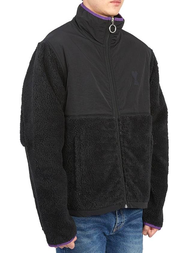 Logo Zip-up Shearling Jacket Black - AMI - BALAAN 5