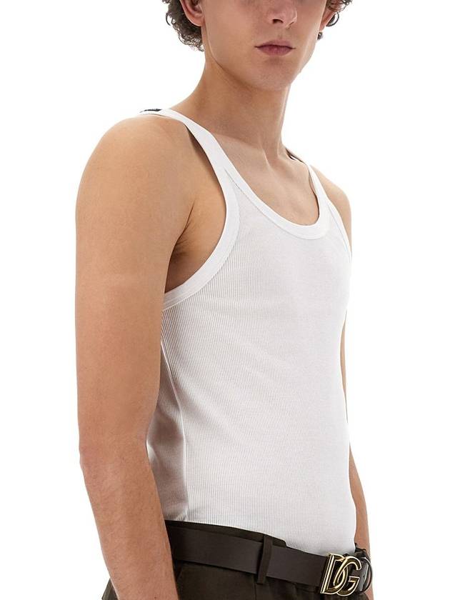 Logo Patch Detail Tank Top Sleeveless White - DOLCE&GABBANA - BALAAN 5