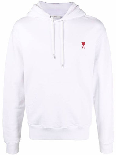 Mini Heart Logo Patch Embroidered Hoodie White - AMI - BALAAN 1