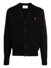 Heart Logo Merino Wool Cardigan Black - AMI - BALAAN 1