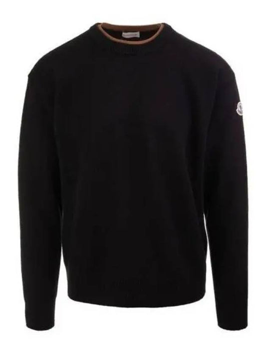 Logo Patch Cashmere Sweat Knit Black Brown Men 233380 - MONCLER - BALAAN 1