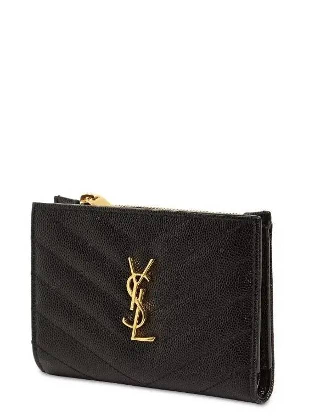 Goldtone YSL metal logo monogram zip pocket bifold leather wallet - SAINT LAURENT - BALAAN 3