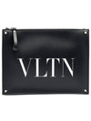 Men's Logo Print Leather Clutch Bag Black - VALENTINO - BALAAN.