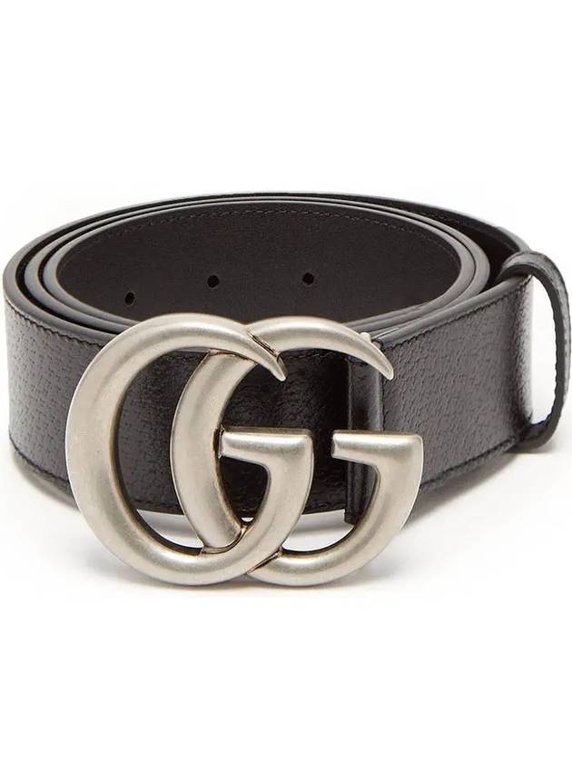 GG Marmont Vintage Silver Logo Buckle Grained Leather Belt - GUCCI - BALAAN 1