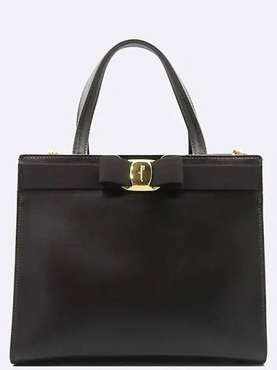 Ferragamo 21 I290 Black Leather Gold Metal New Vara Decorated Top Handle M Size Tote Bag Shoulder Strap 2WAY - SALVATORE FERRAGAMO - BALAAN 2