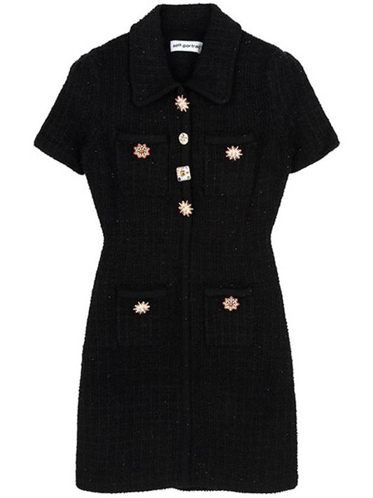 Jewel button knit short dress black - SELF PORTRAIT - BALAAN 2