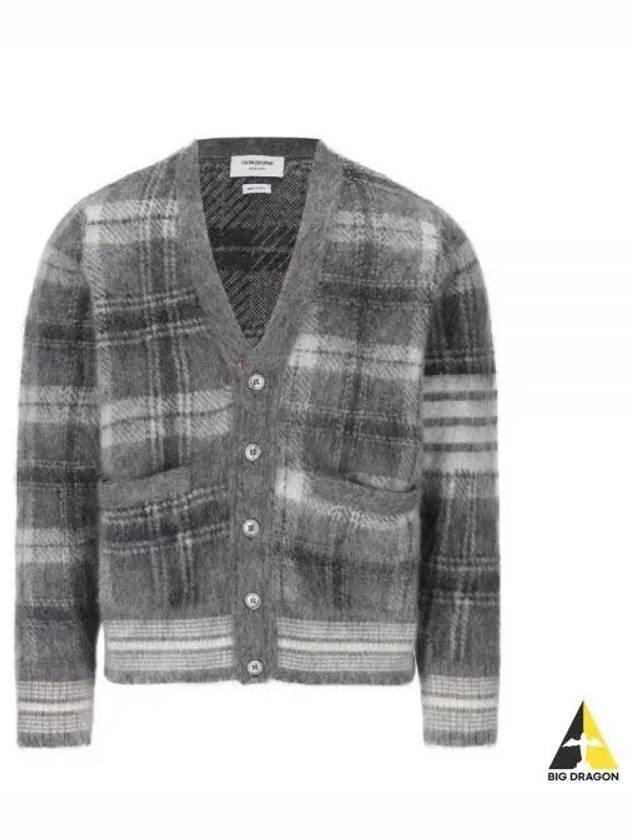 Funmix Tartan Mohair 4 Bar V-neck Cardigan Grey - THOM BROWNE - BALAAN 2