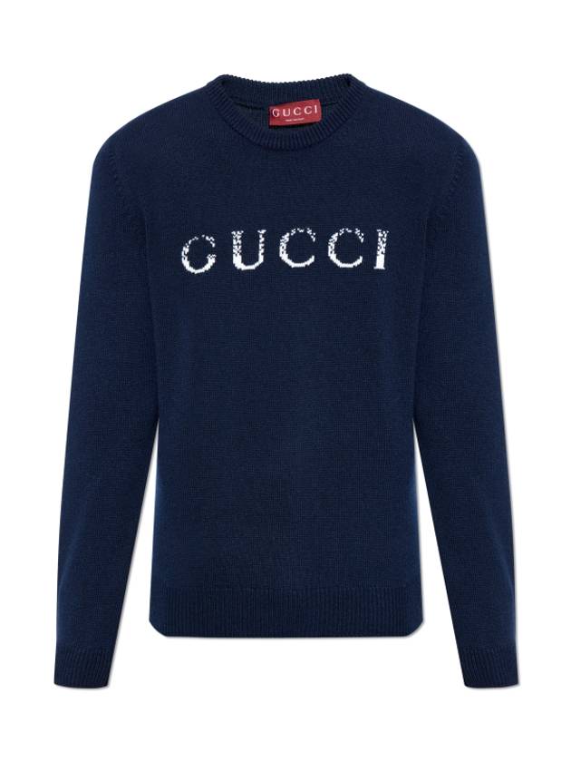 Intarsia Wool Sweater Dark Blue - GUCCI - BALAAN 2