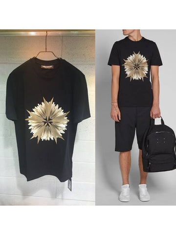 Men's Taeyang Lightning Slim Regular Fit Short Sleeve TShirt Black BJT435GH504S 516 - NEIL BARRETT - BALAAN 1