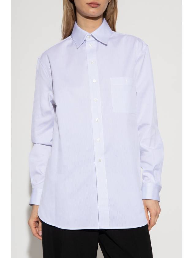 Striped Cotton Poplin Monogram Long Sleeve Shirt Blan Bleu - SAINT LAURENT - BALAAN 1