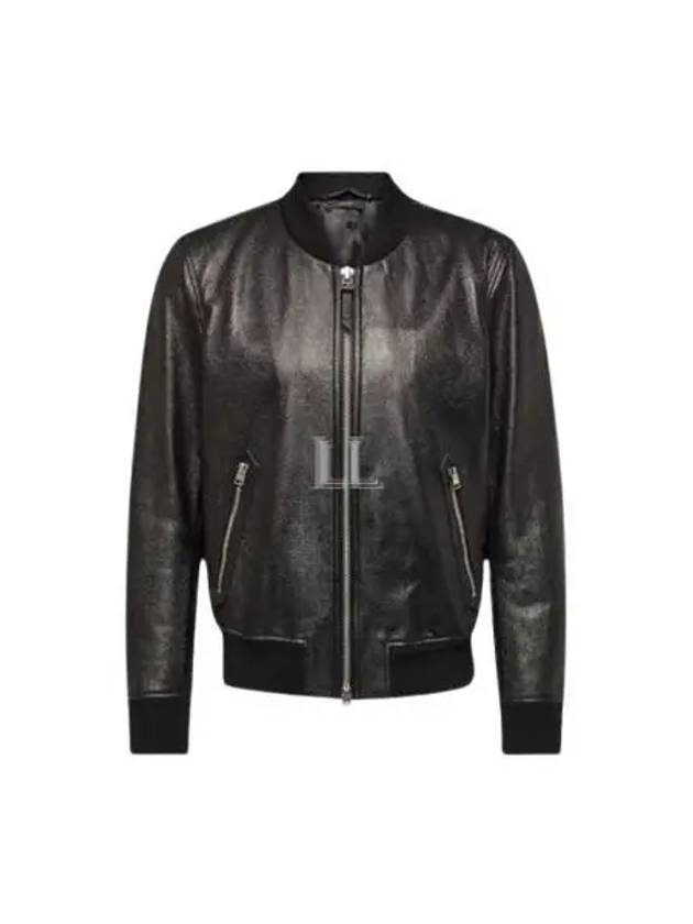 Grained Leather Two Way Zip Up Bomber Jacket Black - TOM FORD - BALAAN 2