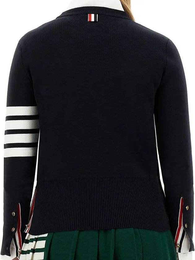 Milano Stitch Crewneck 4-Bar Cotton Crepe Knit Top Navy - THOM BROWNE - BALAAN 4