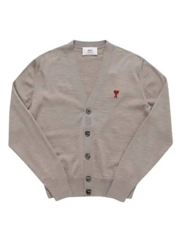 Red Heart Logo Merino Wool Cardigan Beige - AMI - BALAAN 2