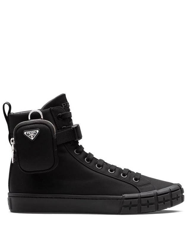 Pouch Re-Nylon Wheel High Top Sneakers Black - PRADA - BALAAN 4