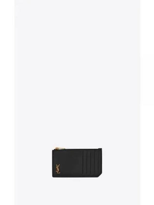 Monogram Leather Gold Zipper Card Wallet Black - SAINT LAURENT - BALAAN 2